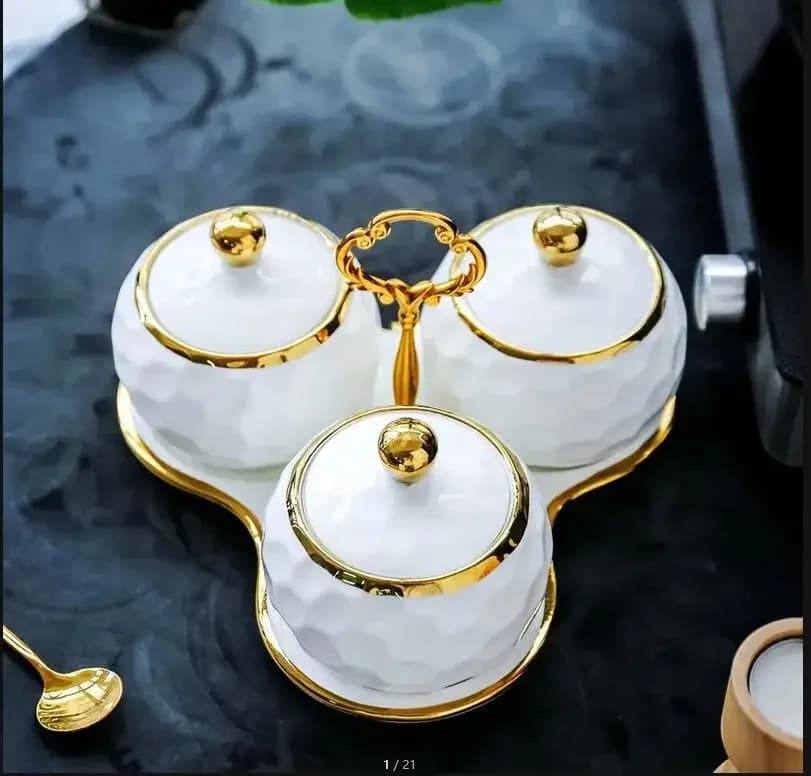 Set di Contenitori in Ceramica per Spezie, Accessori da Cucina, Set di Tre Pezzi, Porta Zucchero e Sale, Utensile per Conservazione in Cucina