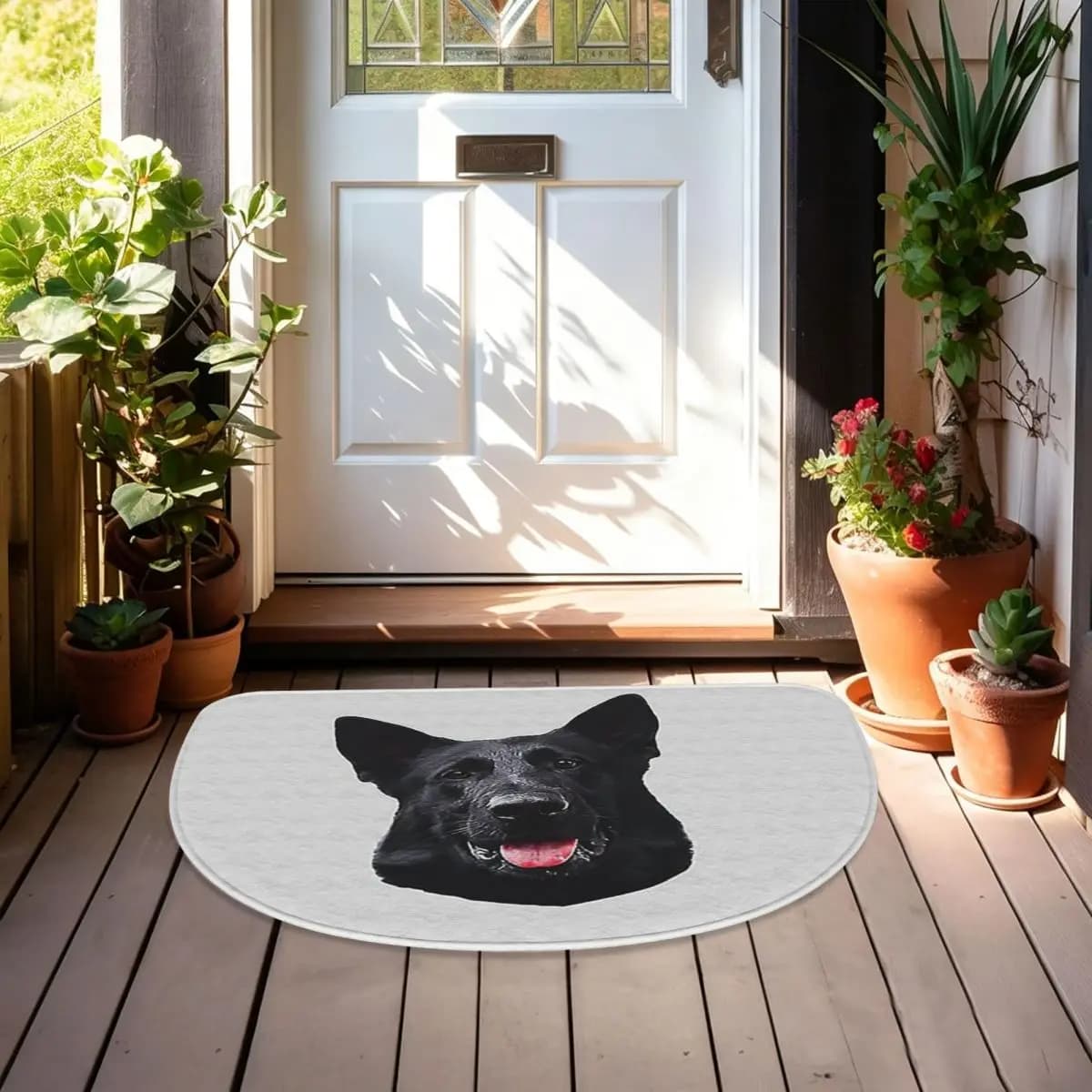 Black German Shepherd Dog Stunning Soft Flannel Half Round Doormat Non Slip Bathroom Mat Absorbent Floor Carpet for Living Room
