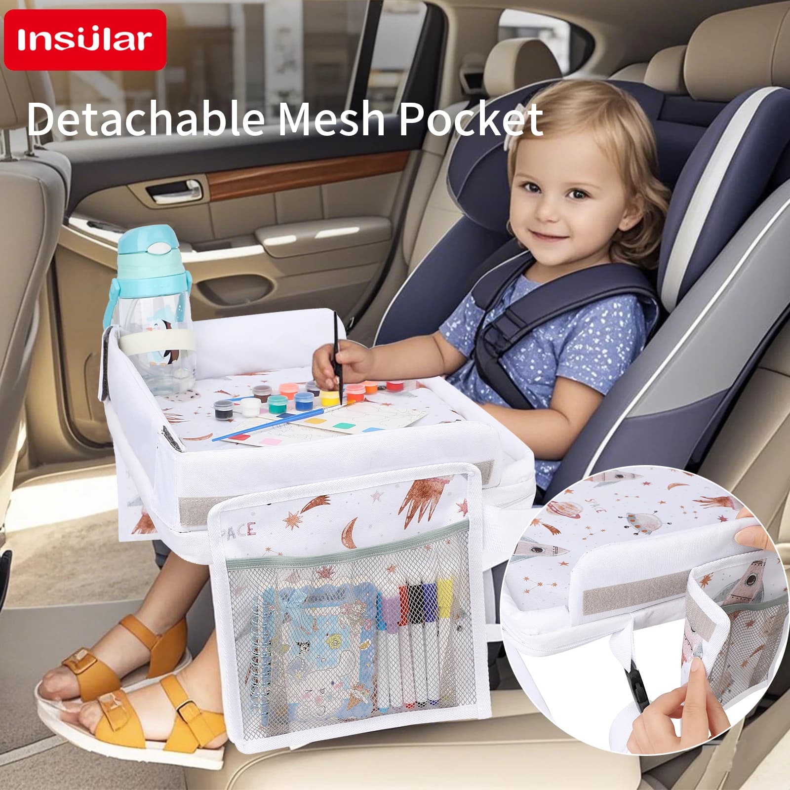 INSULAR Vassoio per seggiolino auto Lavagna Vassoio da viaggio per bambini Borsa per giocattoli Borsa fissa per tablet Computer Tavolo da disegno per bambini portatile