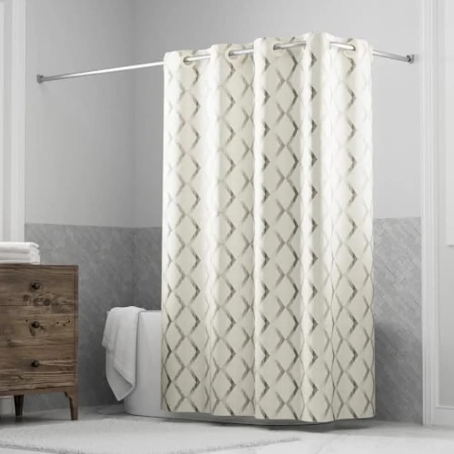 It's A Snap! Faux Silk Shower Curtain, 3-in-1 Curtain Includes Fabric Shower Curtain with Flex-On Rings and Fabric Liner with M