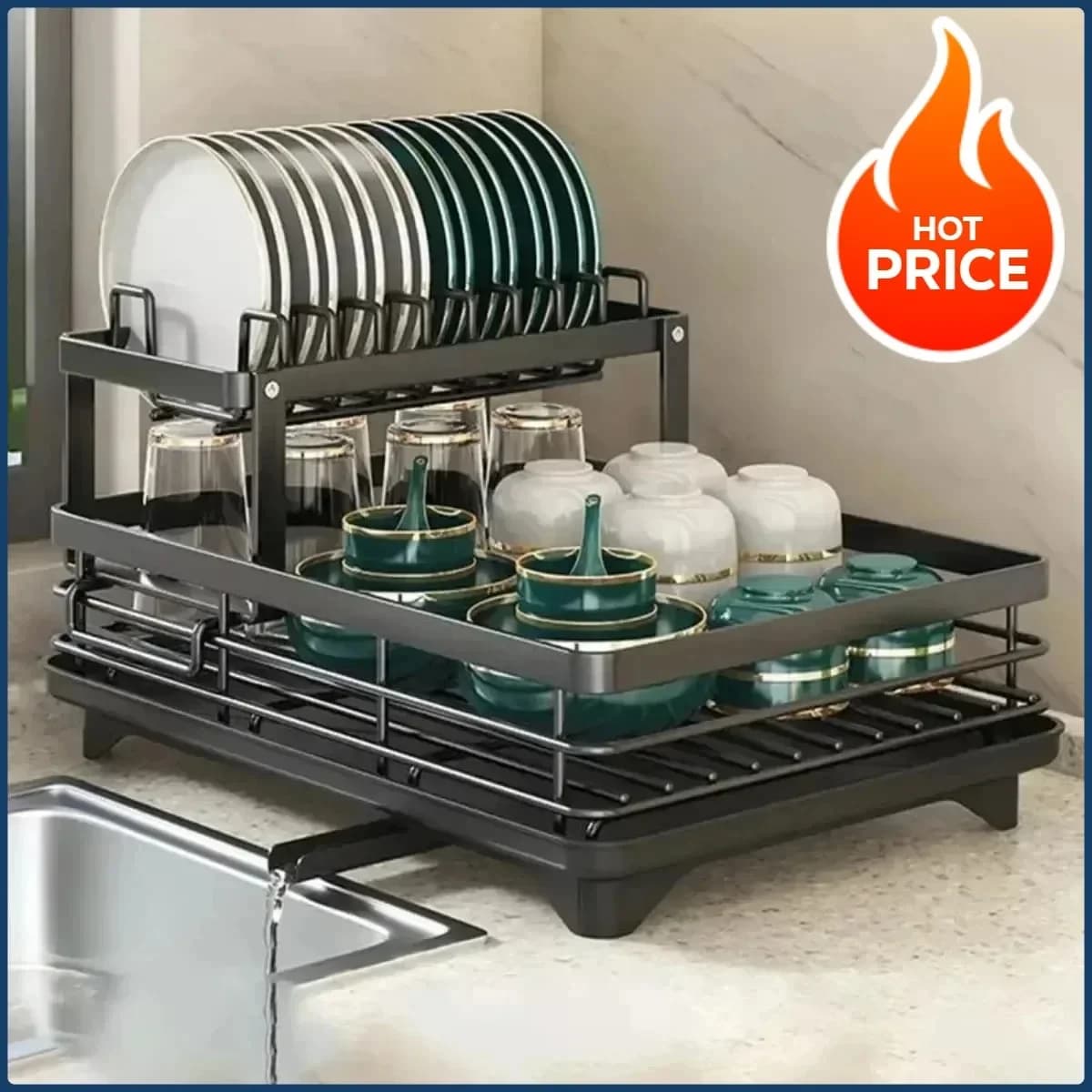 Hot-Selling Bowl Rack - Double-layer Dish and Bowl Drainer Adjustable Kitchen Utensil Organizer Space-saving Suitable for Plates