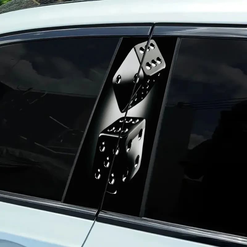 Coppia di Adesivi per Auto con Motivo a Dadi Neri - Decalcomania a Colonna in PVC a Tema Cartone Animato, Autoadesiva, Impermeabile e Antigraffio