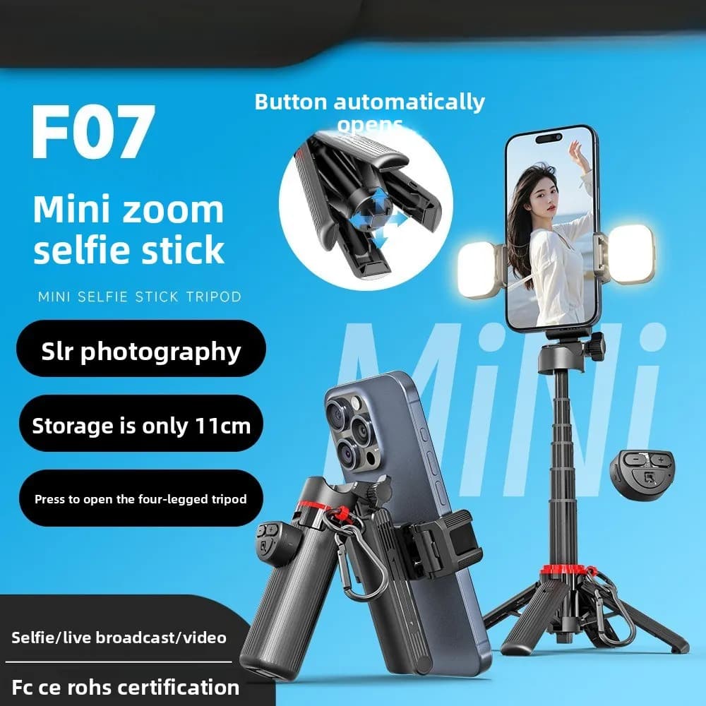F07 Asta Selfie Zoom Portatile da Viaggio, Supporto per Telefono Cellulare con Telecomando Bluetooth e Funzione Zoom