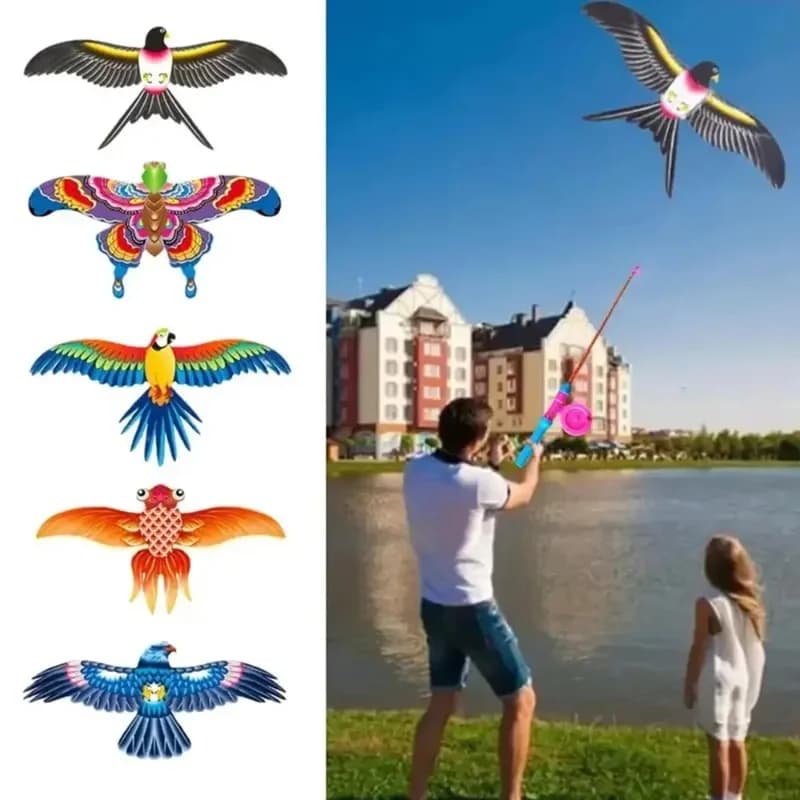 Aquilone per Bambini a Forma di Aquila Cartone Animato, Mini Aquiloni Pieghevoli in Plastica, Aquiloni a Forma di Farfalla con Freno a Mano e Canna da Pesca per Bambini, Giocattolo da Esterno per Divertimento
