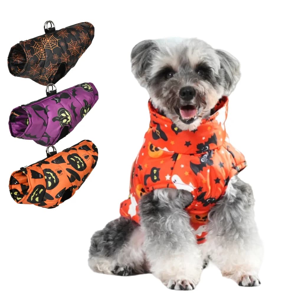 Winter Pet Clothes For Small Medium Dogs Cute Pumpkin Print Festival Pets Coat With D-ring Warm Dog Jacket Schnauze Pug Costume