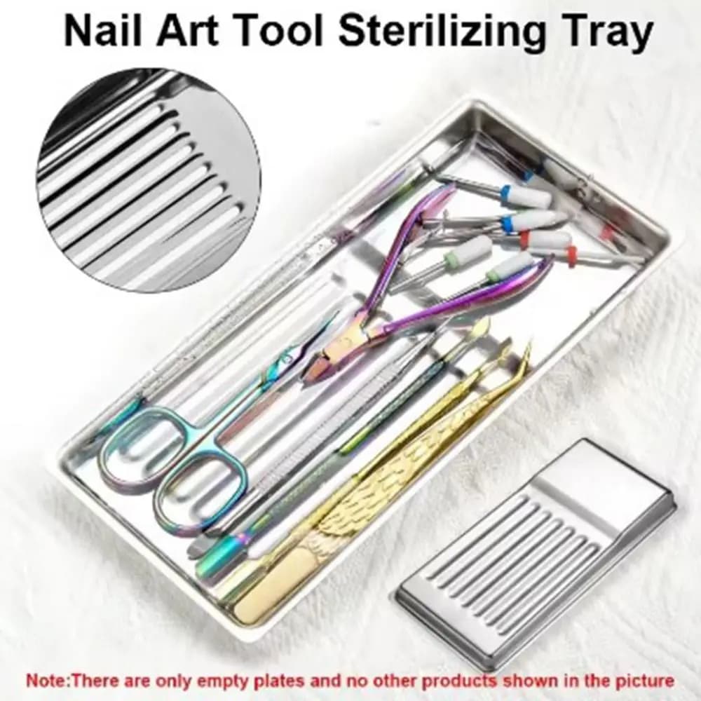 2Pcs Stainless Steel Nail Art Sterilizing Tray Square High-temperature Resistant Cosmetic Storage Tray Small Multi-purpose