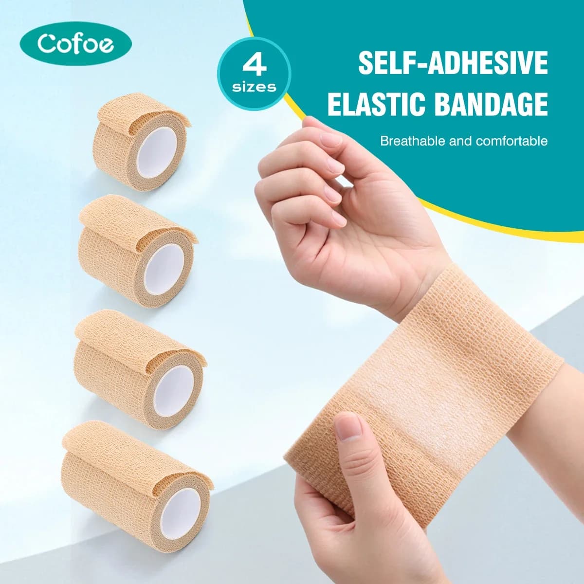 Cofoe 5m Athletic Wrap Tape Self Adhesive Elastic Bandage Medical Waterproof Cotton Premium Adhesive Tape For Finger Wrist Ankle