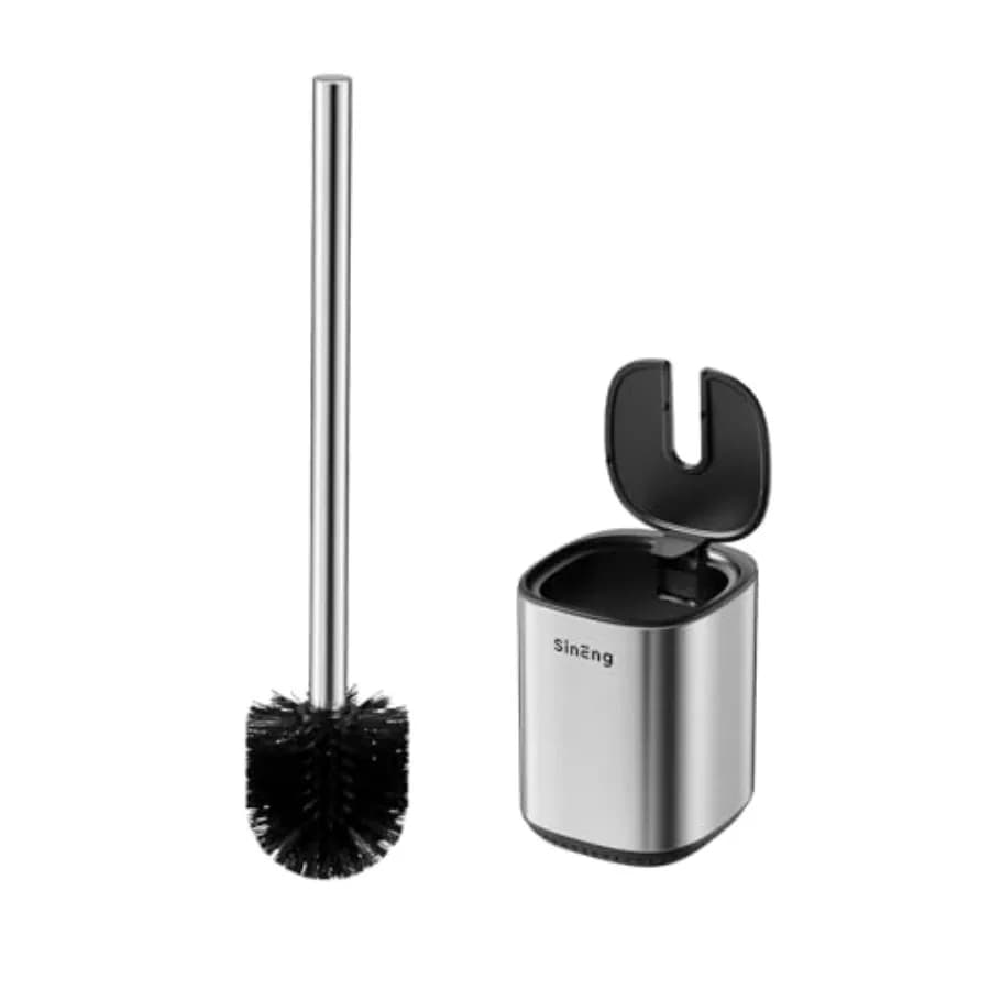 Curated Picks Toilet Brush Holder Set Toilet Bowl Brush Stainless Steel Automatic Open lid Toilet Bowl Cleaner Brush with Durab