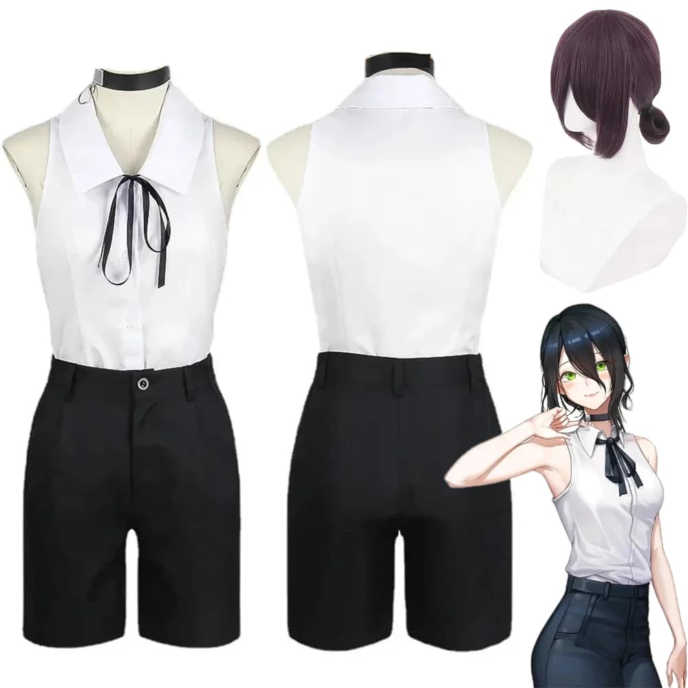 Reze Cosplay Anime Chainsaw Man Reze Costume Cosplay Parrucca Uniforme Camicia Cravatta Pantaloncini Parrucca Costumi di Halloween per Donne Ragazze Adulti
