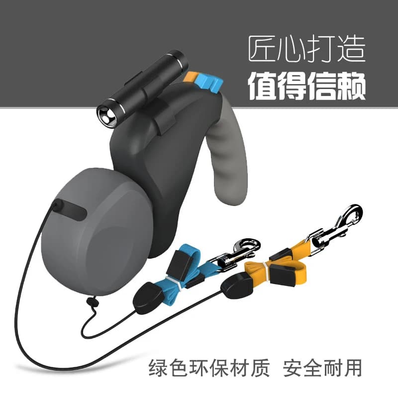 Dual-head Retractable Dog Leash, 2-in-1 Walking Lead for Two Dogs, Outdoor Pet Traction Tool