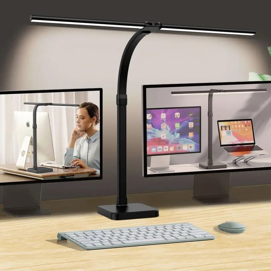 Lampada da Scrivania LED per Casa e Ufficio, Doppia Testa 24W con Base, Luce per Architetti con 5 Livelli di Luminosità, Collo Flessibile per Lettura