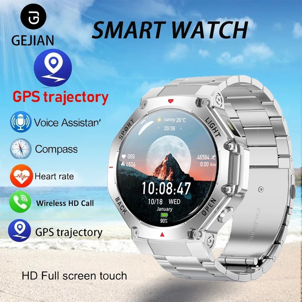 GEJIAN 2025 Nuovo Sport All'aria Aperta Astuto Della Vigilanza di Chiamata Bluetooth Monitoraggio della Tata del Cuore GPS Traiettoria di Movimento Assistente Vocale Smartwatch