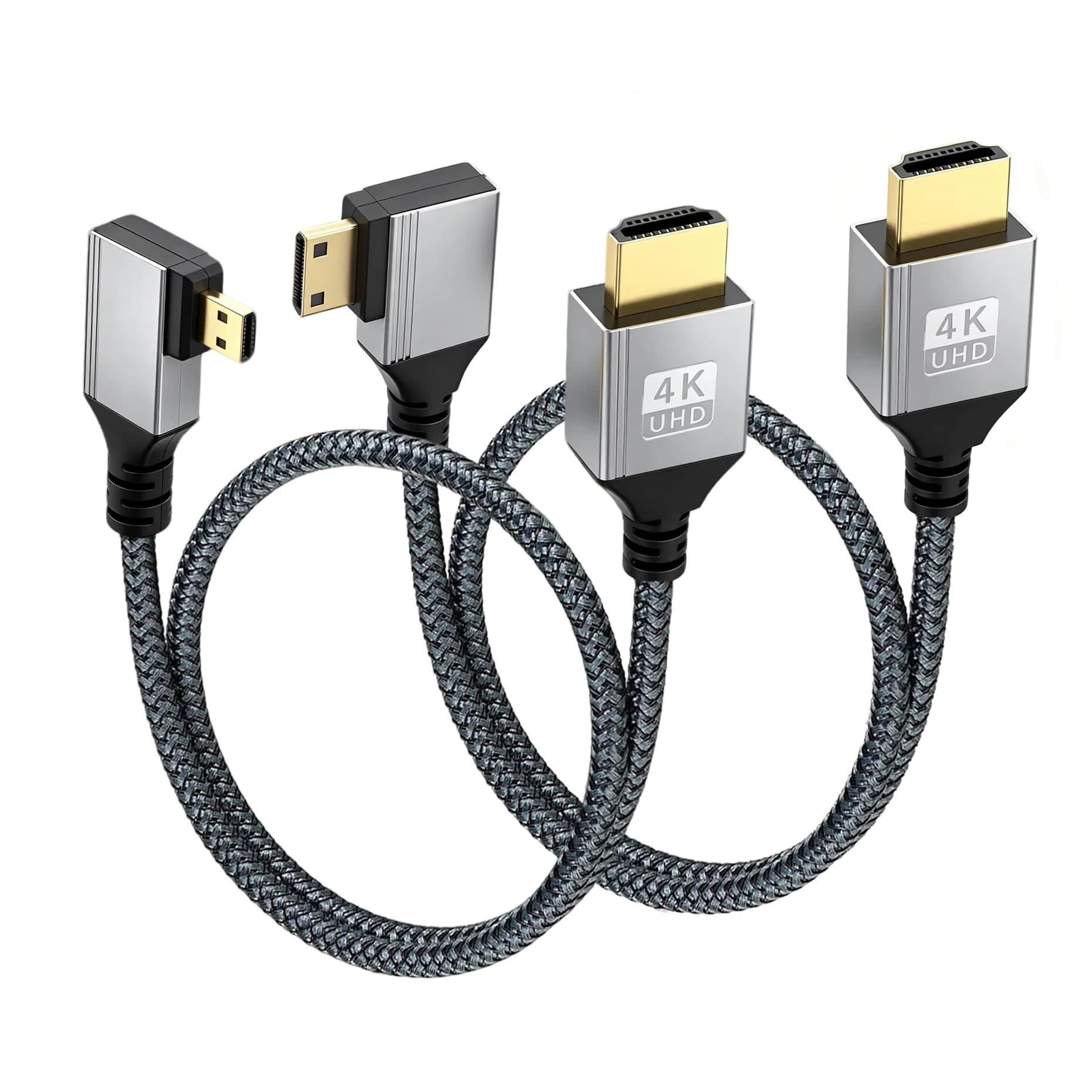 90 Degree Angle 0.5m 4K UHD Aluminum Shell Gold‑Plated Connector Micro or Mini HDMI‑compatible Cable for DSLR Camera Camcorder