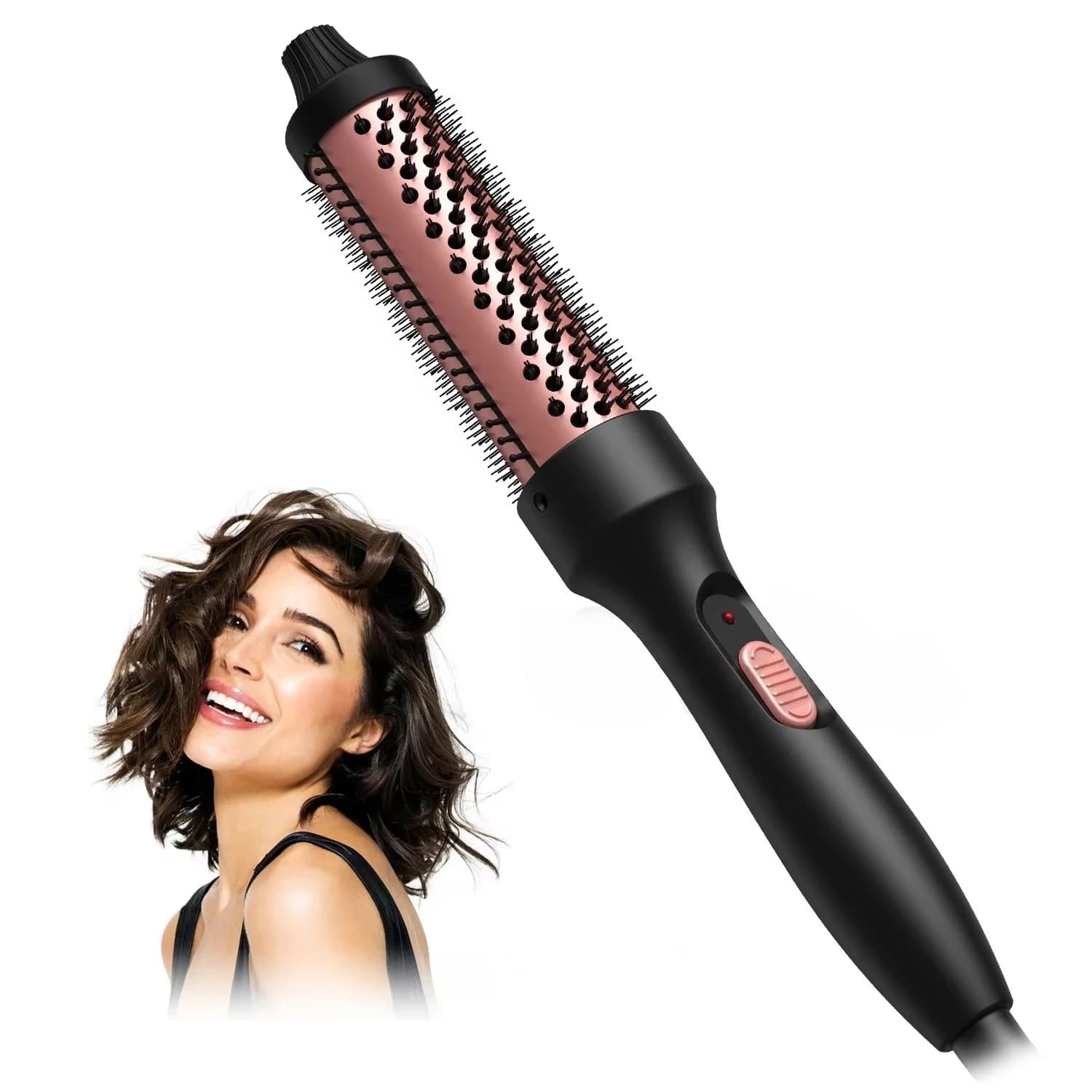 Spazzola termica per arricciare Spazzola per ferro arricciacapelli riscaldata doppia PTC Spazzola rotonda antiscottatura Bigodino per capelli da 32 mm Styler volumizzante a caldo