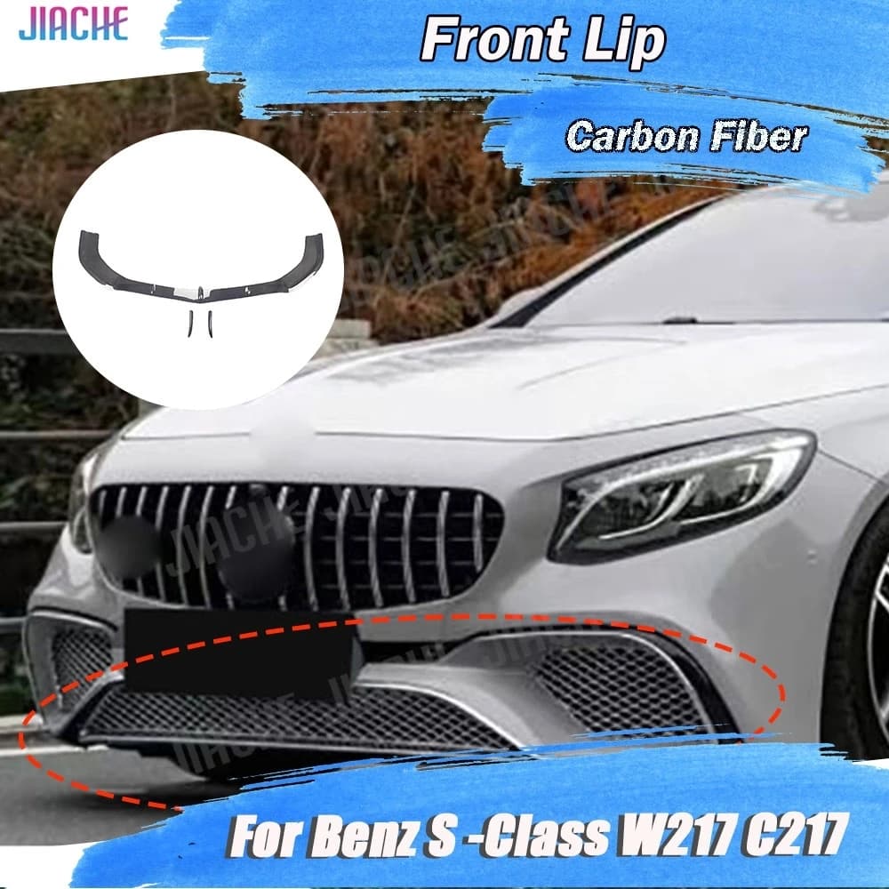 For Benz S Class W217 C217 S63 S65 For AMG Coupe 2014-2017 Carbon Fiber Car Front Bumper Lip Diffuser Front Lip Car Accessories