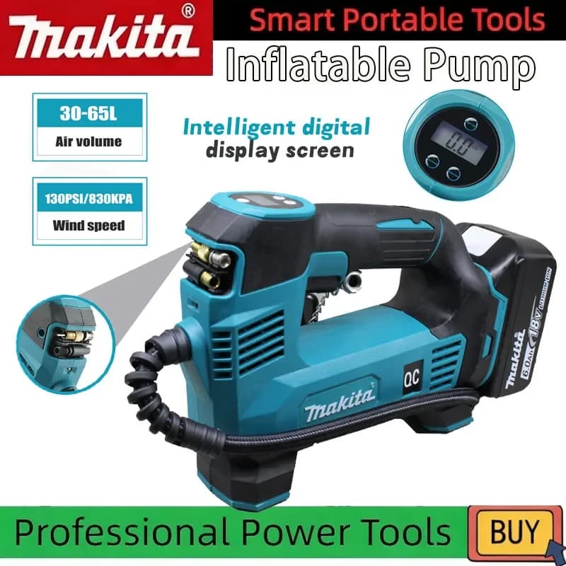 Pompa ad aria portatile Makita con display digitale, gonfiatore senza fili per pneumatici auto, pompa elettrica per moto (senza batteria)