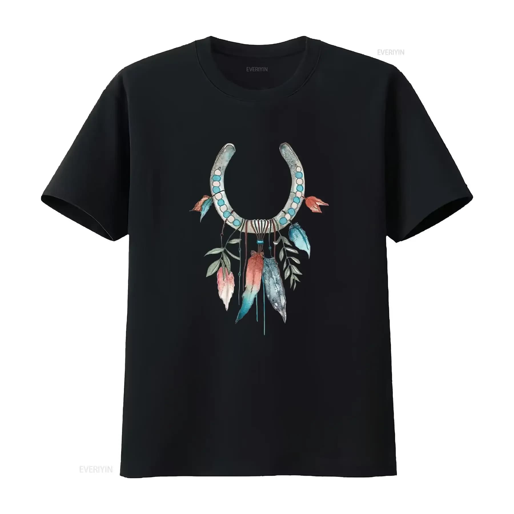 Womens Horseshoe Dream Catcher T Shirt vintage Washed Comfortable Versatile Stretched fashion streetwear graphic Soft