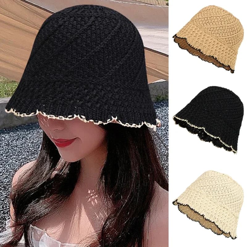 Cappello da pescatore lavorato a maglia con bordo berretti sottili da donna cappello da spiaggia estivo parasole Lady Hollow Out cappelli di protezione solare berretto pieghevole per lavabo