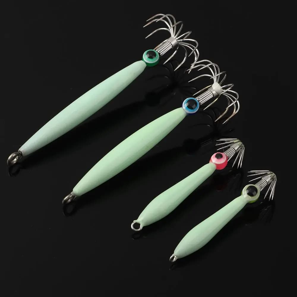 1Pc Stainless Steel Squid Hook Simulation Noctilucent Octopus Bait New Style Wood Shrimp Lures Sleeve-fish Fishing Tackle