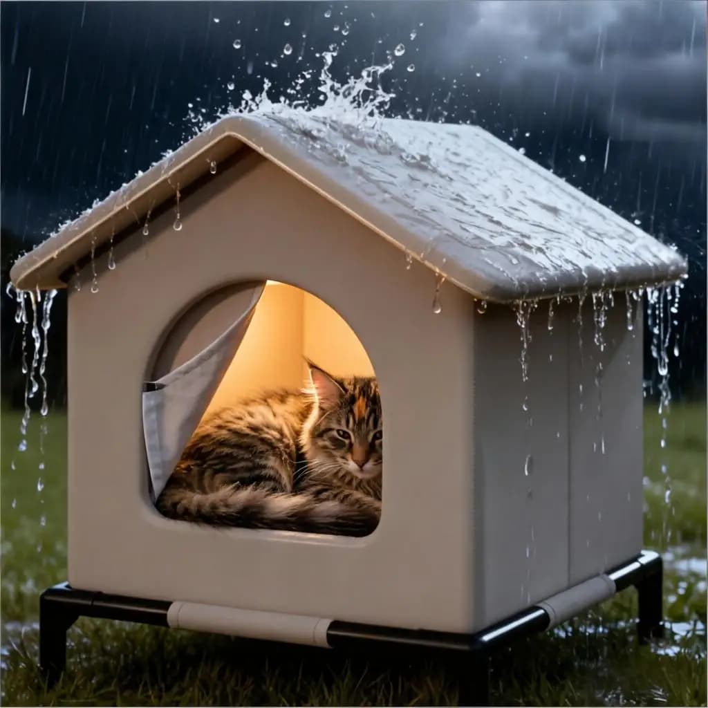 Casette per Gatti Randagi con Tappetino, Rifugio Estivo Impermeabile e Fresco, Cuccia Pieghevole per Gatti da Esterno, Cani di Piccola Taglia e Cuccioli