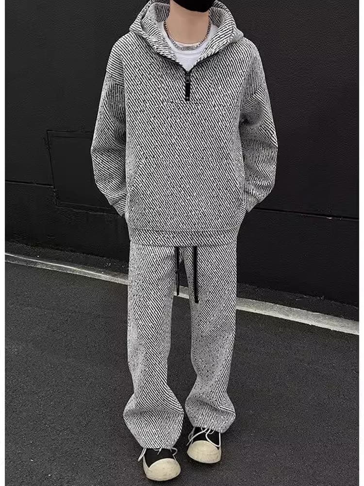Thickened Fleece Hoodie Set Men's Casual Sporty Winter Outfit Long Sleeve Long Pants Cotton Polyester Blend Youth Fashion