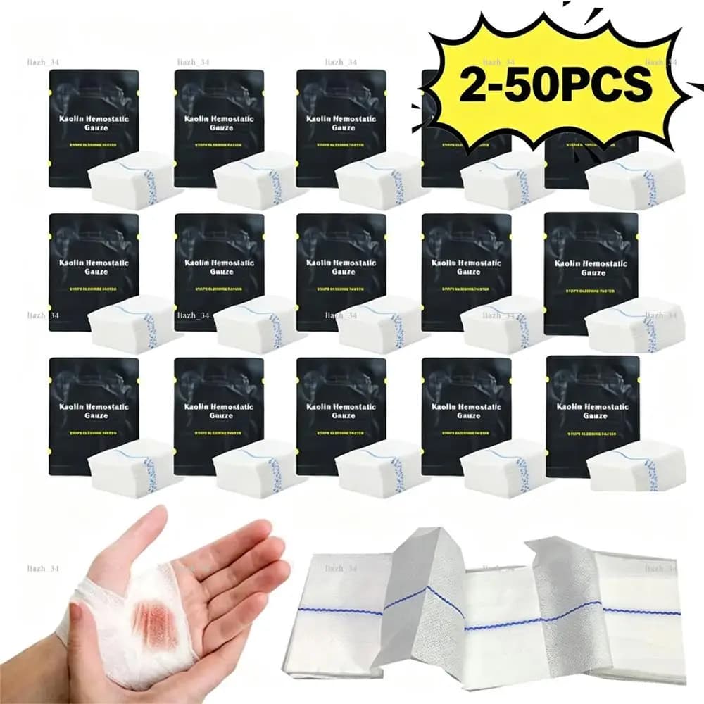 2-50Pcs Hemostatic Kaolin Gauze Combat Emergency Trauma Soluble For Outdoor First Aid Kit Medical Wound Dressing Vacuum-sealed