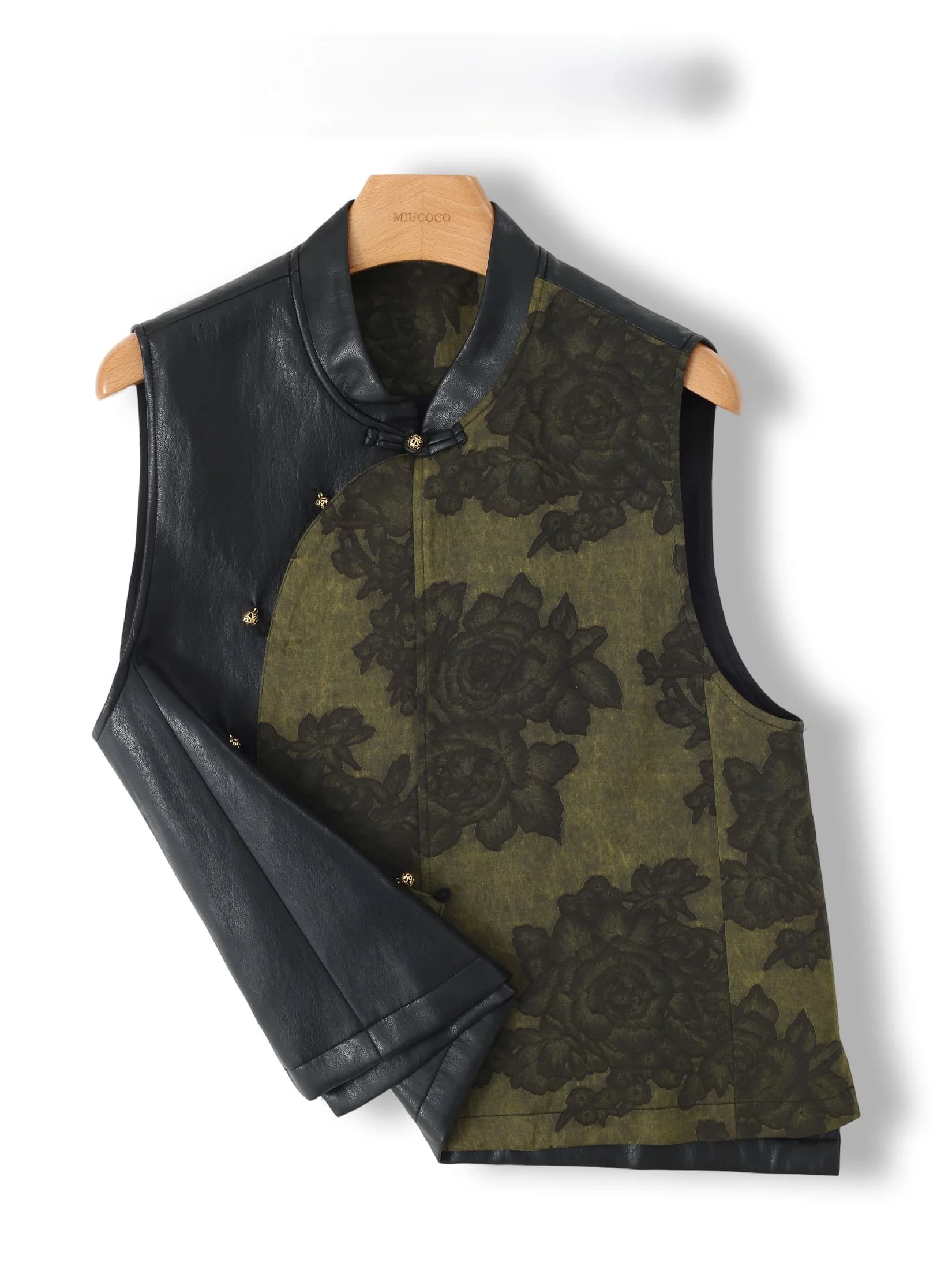Fashionable Chinese Style PU Leather Patchwork Vest Women's Closet Essential New Style Protein PU Leather Jacket Vest