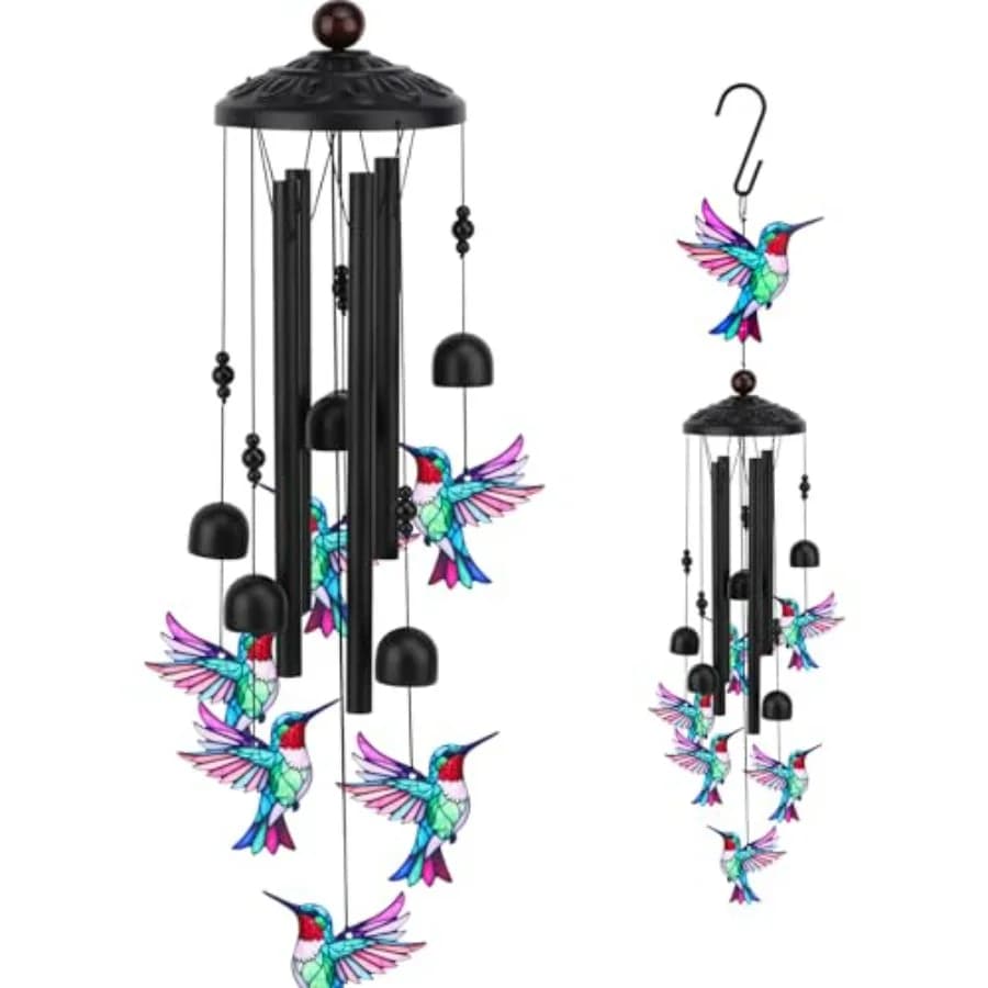 Hummingbird Wind Chimes for Outside, Metal Wind Chimes Outdoor for Patio Porch Yard Garden, Hummingbird Gifts for Women, Mother