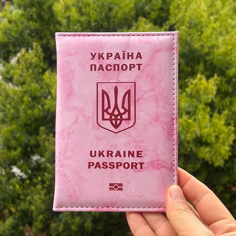 Ukraine National Emblem Passport Cover Pink Marble PU Leather Passport Holder Case Travel Wallet for Women Men