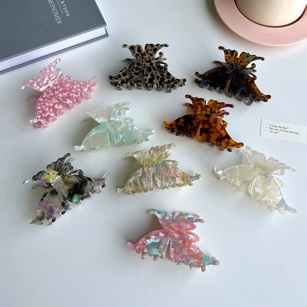 Butterfly Acetate Hair Claw Clips, Leopard & Iridescent Shark Clips for Women