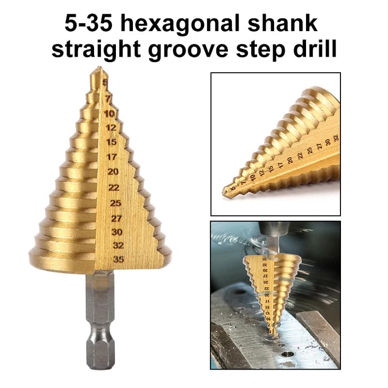 5-35 piastra in titanio oro pagoda trapano esagonale scanalatura diritta punta da trapano legno plastica alluminio foro espandere strumento accessorio