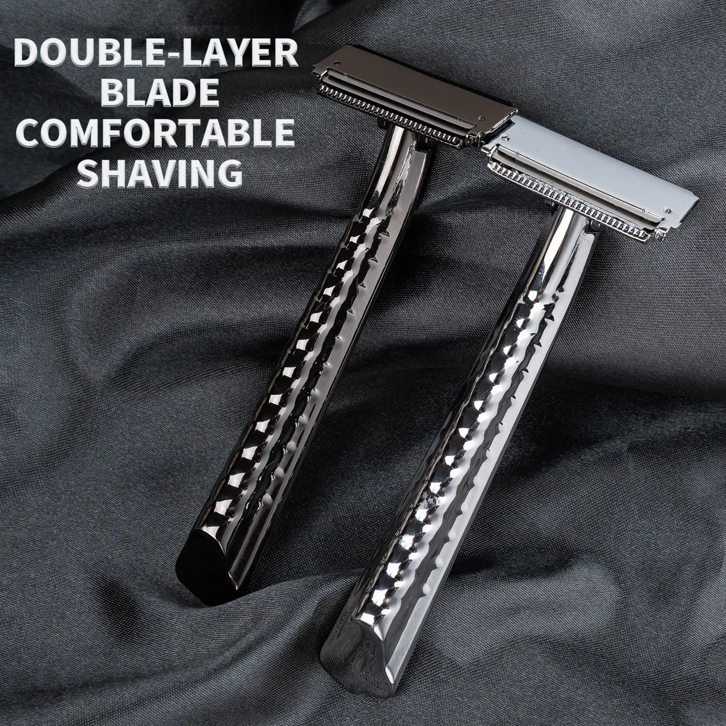 Rasoio manuale per coltello a mezzo taglio a doppio strato in metallo classico Rasoio per barba con lama a doppia faccia in acciaio inossidabile