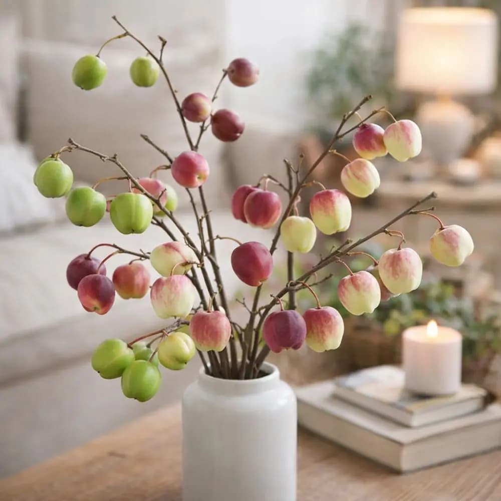 6 Rami di Frutta Artificiale in Plastica, Rami Lunghi Simulati, Frutta Rossa Realistica Fatta a Mano, Piante Finte per Decorazioni Matrimoniali