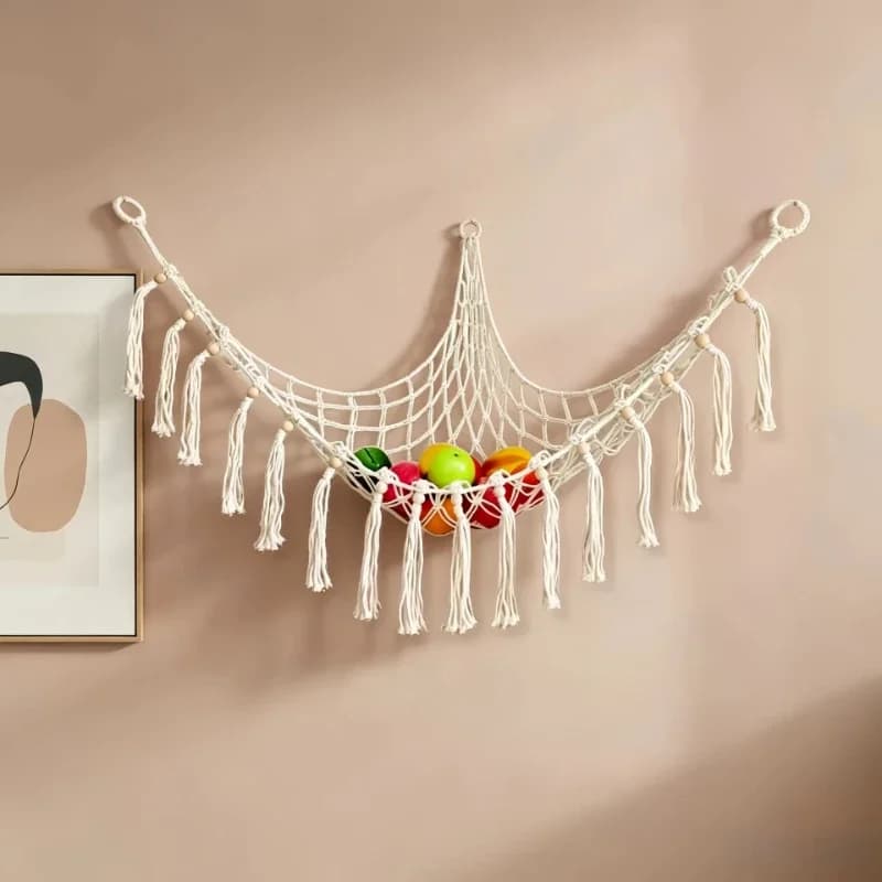 Triangle Style Fishing Net Detachable Wall Mounted Storage Bag Long Tassel Woven Tapestry Universal Decorative Web for Balconies