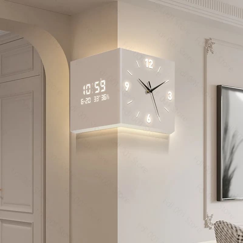 Living room corner clock perpetual calendar new electronic clock modern simple double-sided wall clock creative corner wall