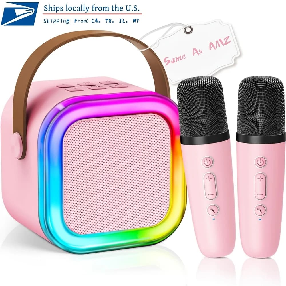 Mini Macchina per Karaoke - Una Macchina Karaoke Portatile con Due Microfoni Wireless e Set di Altoparlanti con Illuminazione Ambientale