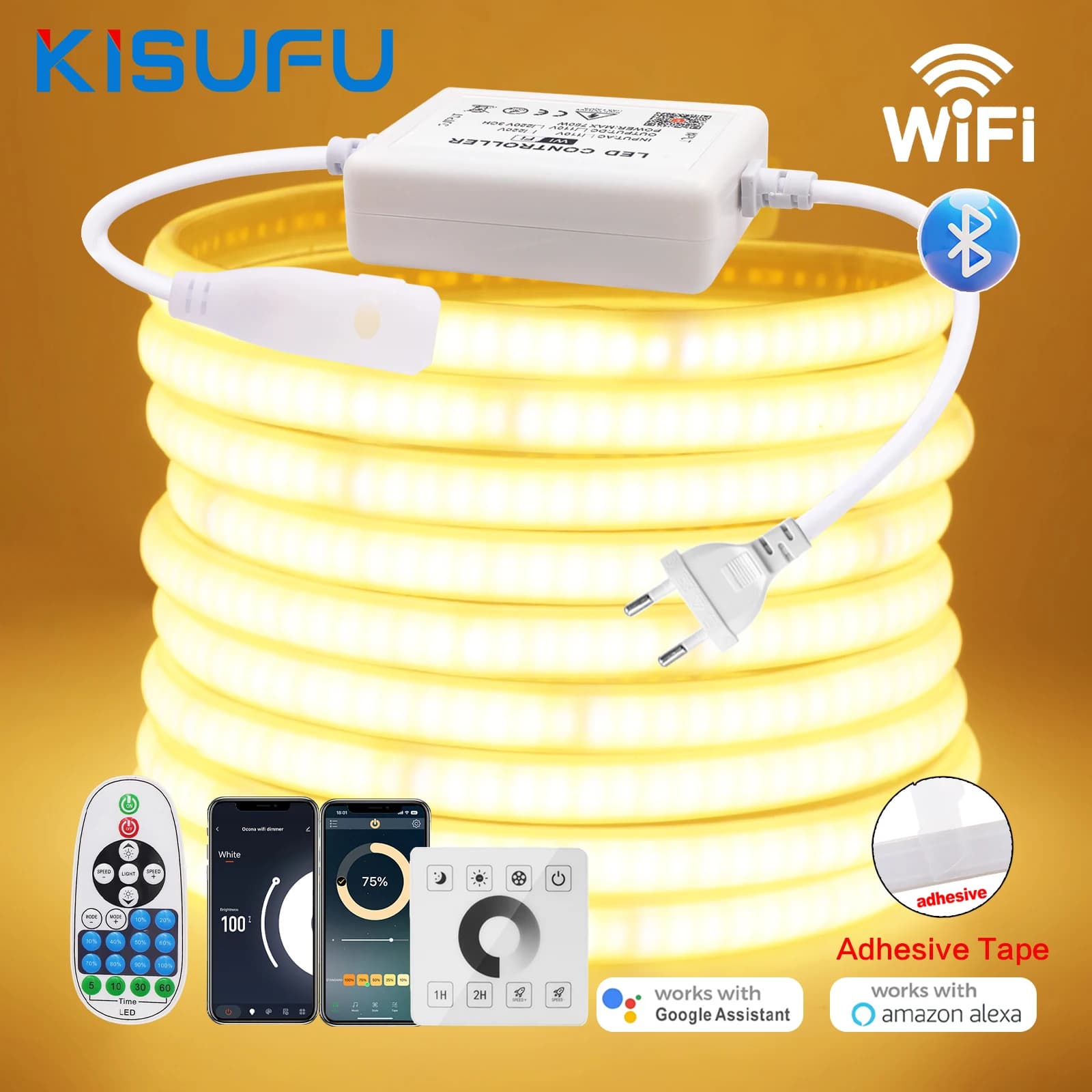 Dimmerabile 220V COB LED Neon Strip Light Smart Wall Touch Bluetooth Wifi Kit remoto Nastro adesivo flessibile 240LED/M Illuminazione lineare
