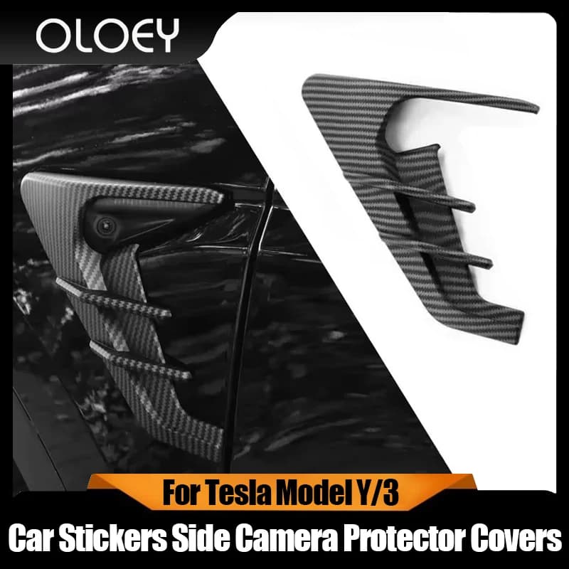 For Tesla Model Y/3 Highland 2024 Car Stickers Side Camera Protector Covers Carbon Fiber Flank Spoiler Wing Decorative Guards