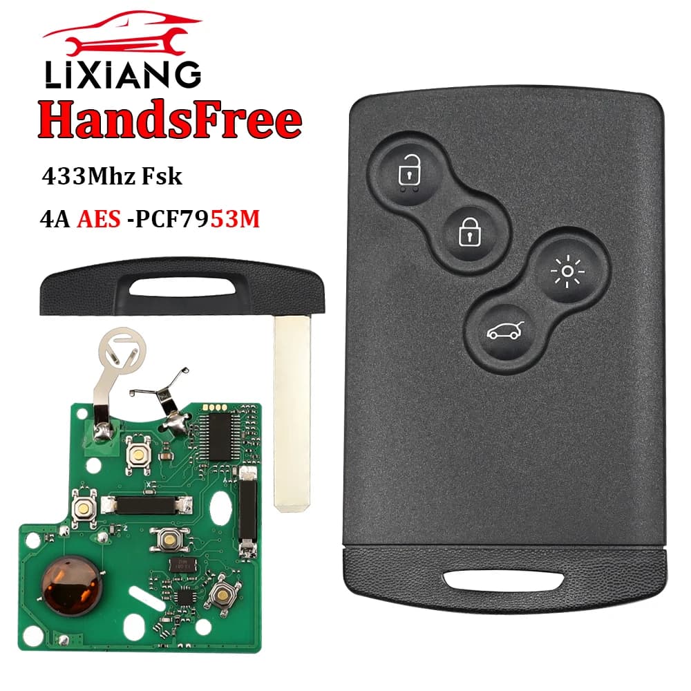 LIXIANG Chiave a distanza a 4 pulsanti chiave intelligente senza chiave 433 mhz 4A PCF7945 chip 7953 per Renault Clio 4 Chiave captur Chiave Dopo 2013