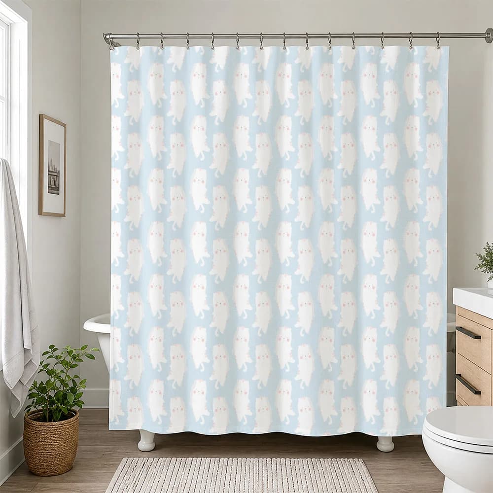 Whimsical Cute Shower Curtain Waterproof Bathroom Decor Liner Blue Pattern for Modern Home Bathroom Accessory