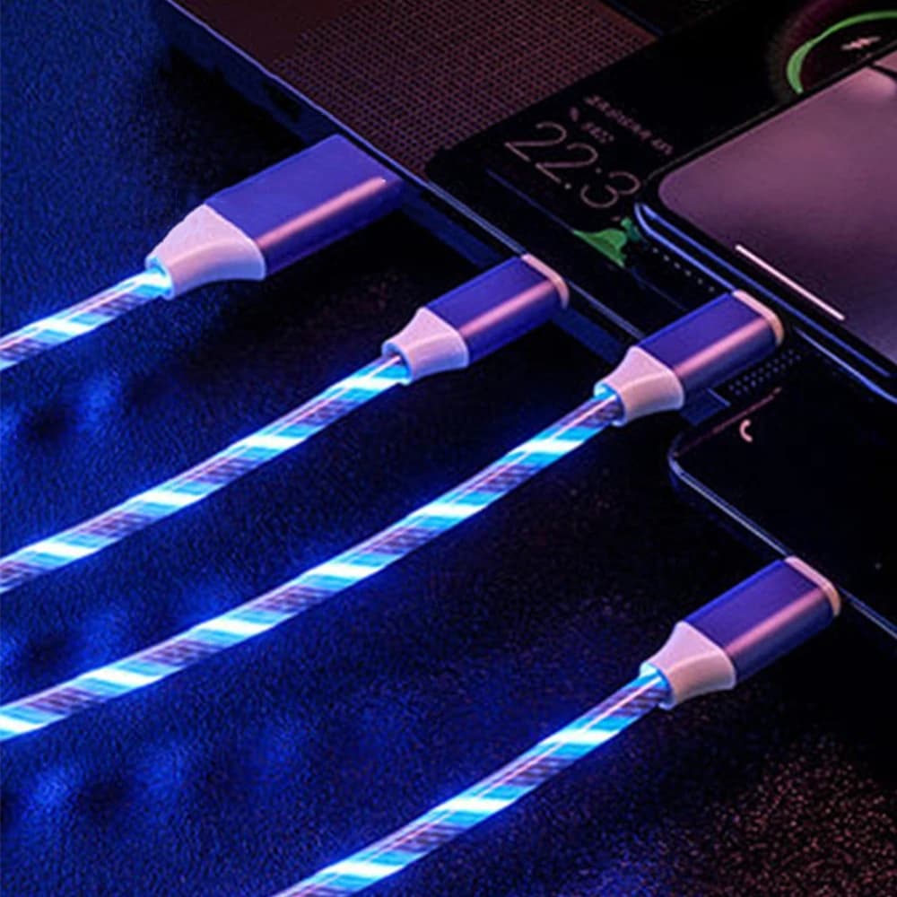 Cavo luminoso 3 in 1 con LED, Micro USB, Type C, per ricarica rapida, compatibile con Samsung, iPhone, Xiaomi, cavo Type-C con effetto streamer.