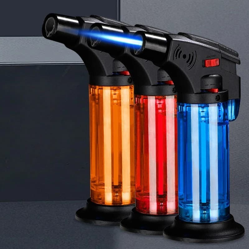 Accendino per pistola a spruzzo ad alta temperatura da 4 pezzi, accendino per sigari a fiamma blu antivento, accendini per cottura e barbecue Strumento di sopravvivenza all'aperto