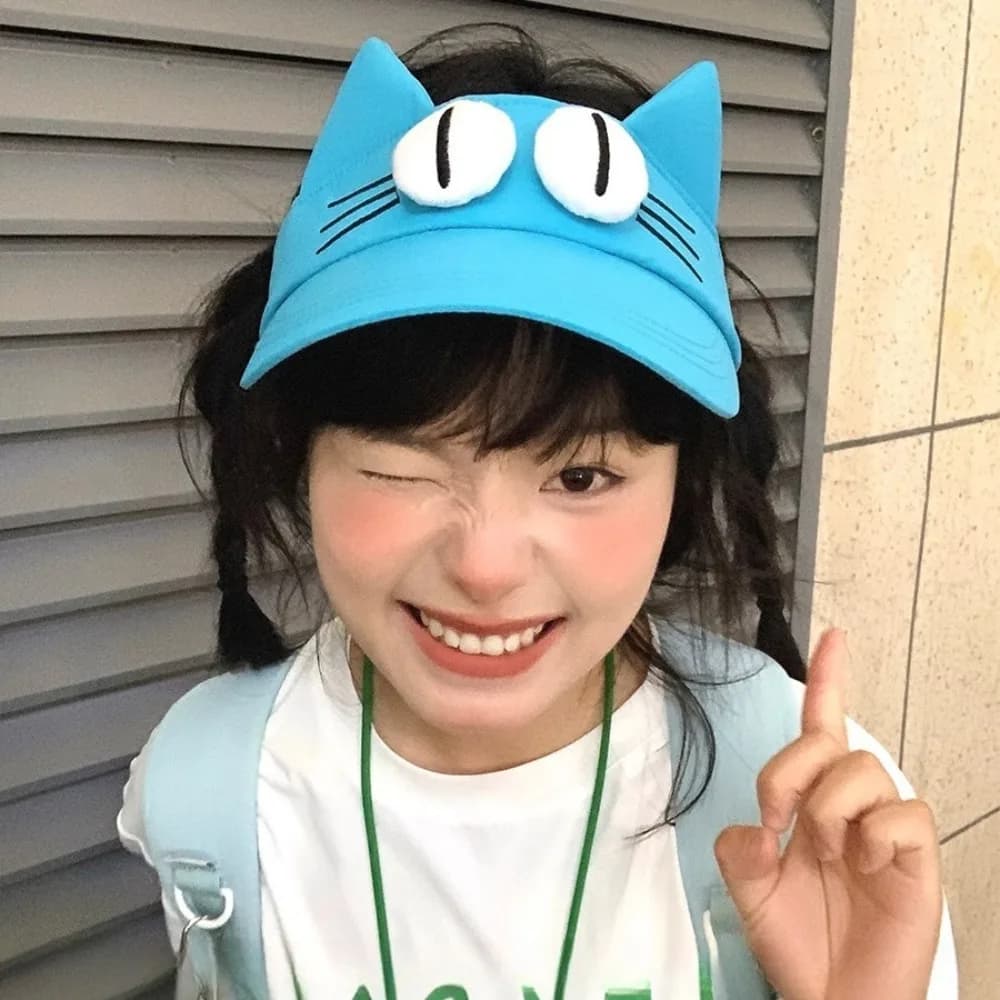 Sun Protection Big Eyes Cat Visor Cap Adorable Quick-drying Fabric Kitty Hollow Hat Creative Funny Cat Ears Sun Hat Summer