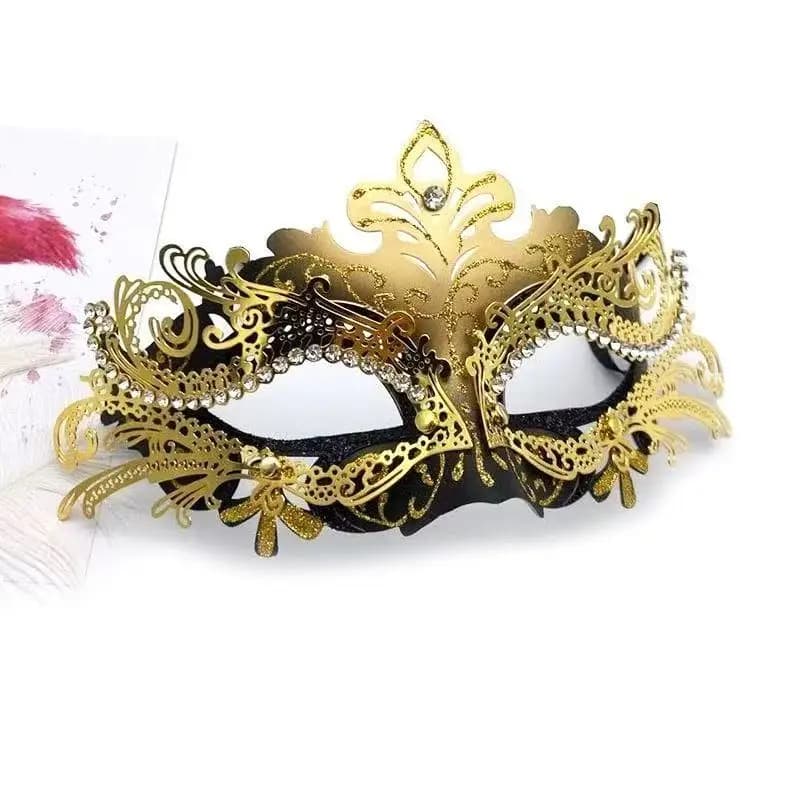 Maschera Veneziana Vintage con Polvere Dorata e Strass, Maschera per Occhi in Ferro a Mezza Faccia per Uomini e Donne, Costume per Feste di Halloween