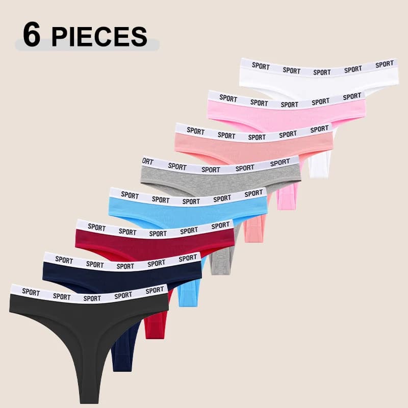 New 6Pcs Women Cotton High Quality Embroidered Thong Panties Seamless Low Waist Comfortable G-String Female Breathable Underwear