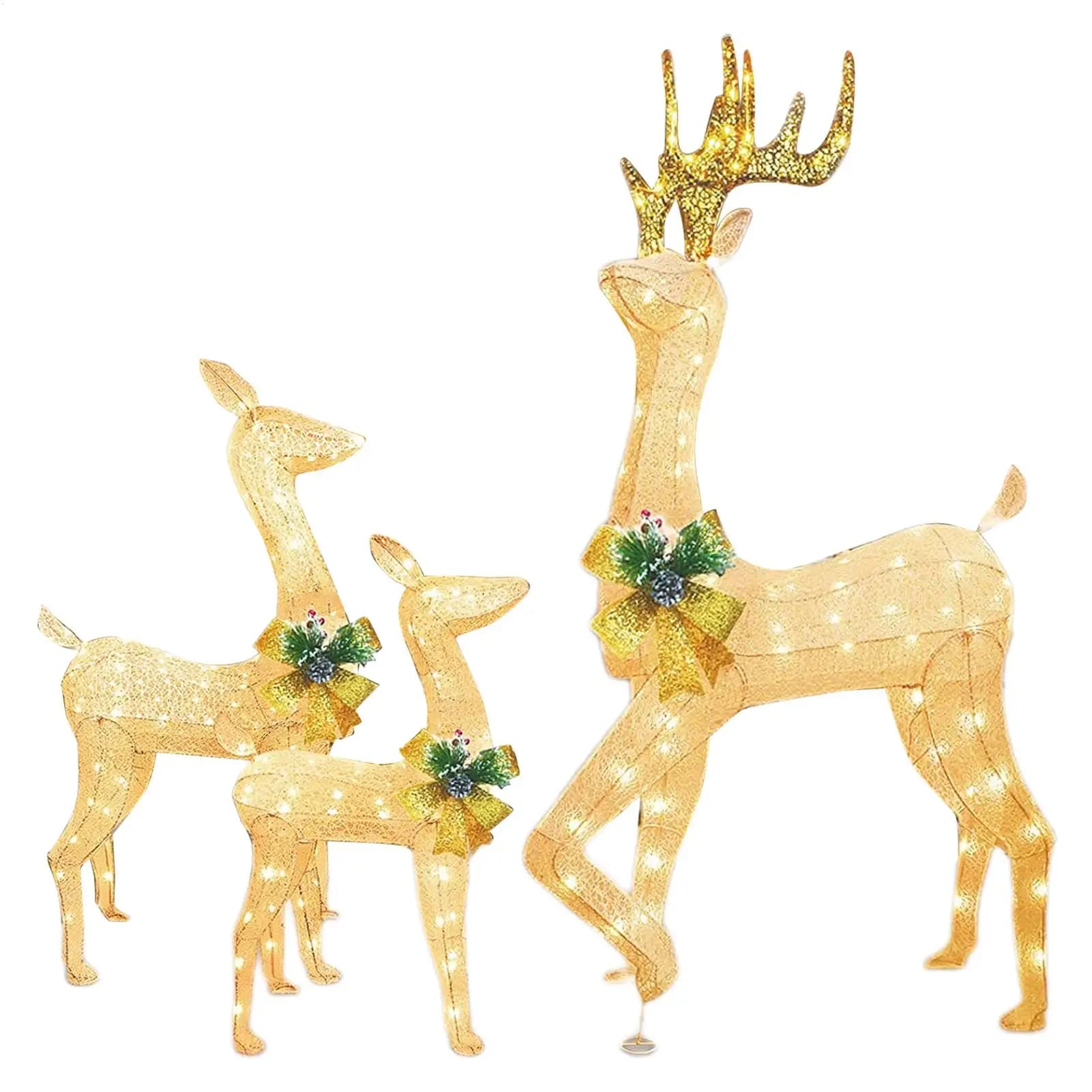 Decorazioni Natalizie a LED con Famiglia di Renne, Decorazioni Natalizie da Esterno con Fiocchi, Ornamenti Festivi per Prato e Giardino