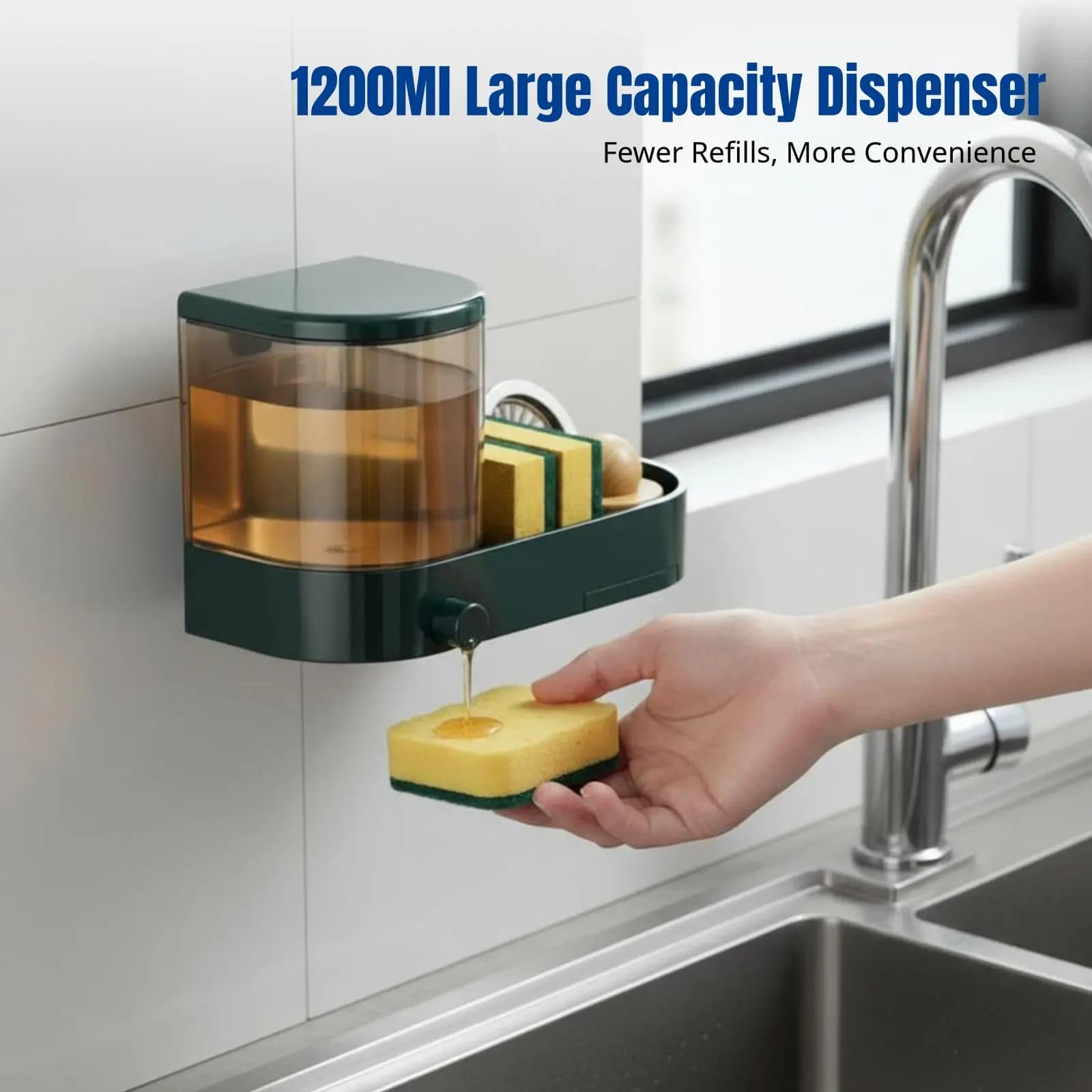 Dispenser di sapone, pompa a pressione, cucina, bagno, grande capacità, senza foratura, moderno e minimalista