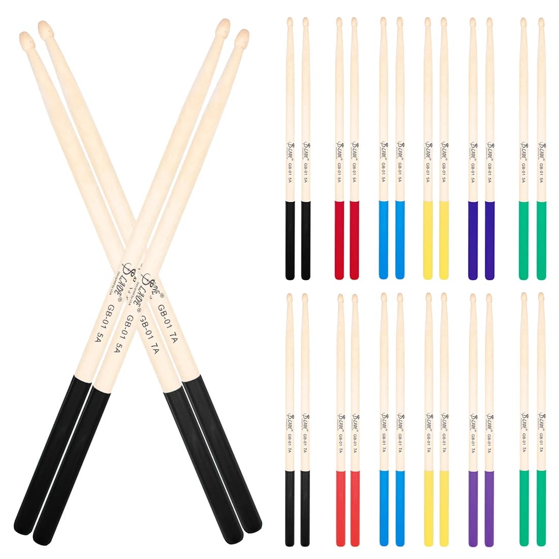 Bacchette per batteria SLADE 5A 7A Bacchette antiscivolo in acero Manico in gomma Bacchette colorate Parti e accessori per strumenti a percussione