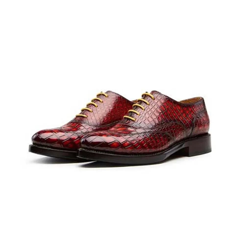 Scarpe Formali da Uomo CWV in Pelle di Coccodrillo per Affari, Banchetti, Matrimoni, Colore Rosso, per Ufficio e Riunioni