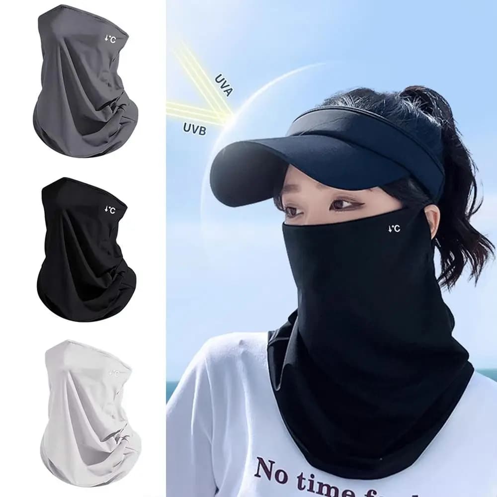 New UPF50+ Ice Silk Mask Neck Protection Quick Drying Sun Protection Scarf Breathable Anti-UV Sunscreen Veil Unisex